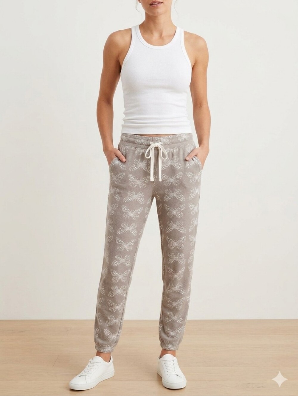 aerie Light Gray Butterfly Print Joggers